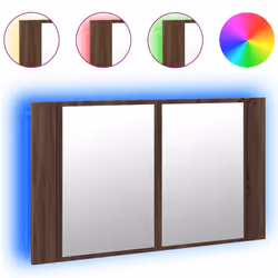 Armadietto Specchio con LED Rovere Marrone 80x12x45cm Acrilicocod mxl 91718 - Vista aggiuntiva 2
