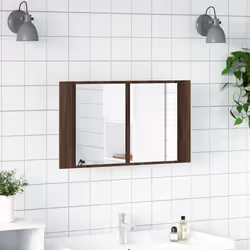 Armadietto Specchio con LED Rovere Marrone 80x12x45cm Acrilicocod mxl 91718 - Vista aggiuntiva 3