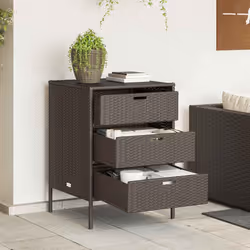 Armadietto Portaoggetti Giardino Marrone 55x59x80cm Polyrattancod mxl 86545 - Vista aggiuntiva 3