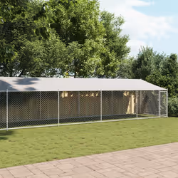 Gabbia Cani con Tetto e Porta Grigia 12x2x2 m Acciaio Zincatocod mxl 134865 - Vista aggiuntiva 3