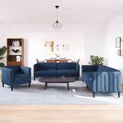 vidaXL Set di Divani 3 pz Blu in Tessuto - Vista aggiuntiva 3