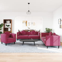 vidaXL Set di Divani 3 pz con Cuscini Rosso Vino in Velluto