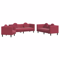 vidaXL Set di Divani 3 pz con Cuscini Rosso Vino in Velluto - Vista aggiuntiva 2
