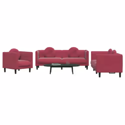 vidaXL Set di Divani 3 pz con Cuscini Rosso Vino in Velluto - Vista aggiuntiva 3