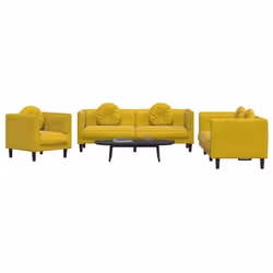 Set di Divani 3 pz con Cuscini Giallo in Vellutocod mxl 92585 - Vista aggiuntiva 3