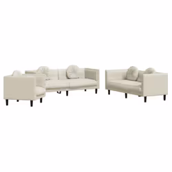vidaXL Set di Divani 3 pz con Cuscini Crema in Velluto - Vista aggiuntiva 2