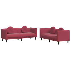 vidaXL Set di Divani 2 pz con Cuscini Rosso Vino in Velluto - Vista aggiuntiva 2