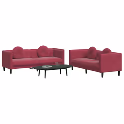 vidaXL Set di Divani 2 pz con Cuscini Rosso Vino in Velluto - Vista aggiuntiva 3