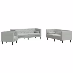 vidaXL Set Divani Chesterfield 3pz con Cuscini Grigio Chiaro Velluto - Vista aggiuntiva 2