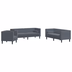 vidaXL Set Divani Chesterfield 3pz con Cuscini Grigio Scuro Velluto - Vista aggiuntiva 2