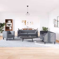 vidaXL Set Divani Chesterfield 3pz con Cuscini Grigio Scuro Velluto - Vista aggiuntiva 3