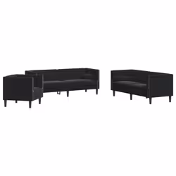 vidaXL Set Divani Chesterfield 3pz con Cuscini Nero Velluto - Vista aggiuntiva 2