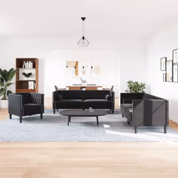 vidaXL Set Divani Chesterfield 3pz con Cuscini Nero Velluto - Vista aggiuntiva 3