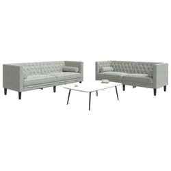 vidaXL Set Divani Chesterfield 2pz con Cuscini Grigio Chiaro Velluto