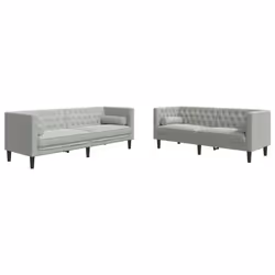 vidaXL Set Divani Chesterfield 2pz con Cuscini Grigio Chiaro Velluto - Vista aggiuntiva 2