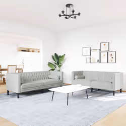 vidaXL Set Divani Chesterfield 2pz con Cuscini Grigio Chiaro Velluto - Vista aggiuntiva 3