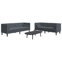 vidaXL Set Divani Chesterfield 2pz con Cuscini Grigio Scuro Velluto