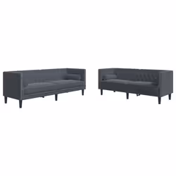 vidaXL Set Divani Chesterfield 2pz con Cuscini Grigio Scuro Velluto - Vista aggiuntiva 2