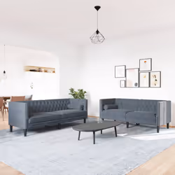 vidaXL Set Divani Chesterfield 2pz con Cuscini Grigio Scuro Velluto - Vista aggiuntiva 3