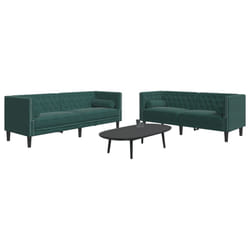 vidaXL Set Divani Chesterfield 2pz con Cuscini Verde Scuro Velluto