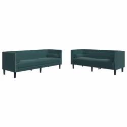 vidaXL Set Divani Chesterfield 2pz con Cuscini Verde Scuro Velluto - Vista aggiuntiva 2