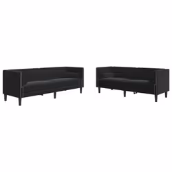 vidaXL Set Divani Chesterfield 2pz con Cuscini Nero Velluto - Vista aggiuntiva 2