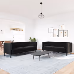 vidaXL Set Divani Chesterfield 2pz con Cuscini Nero Velluto - Vista aggiuntiva 3