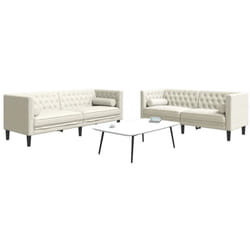 vidaXL Set Divani Chesterfield 2pz con Cuscini Crema Velluto