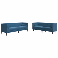 vidaXL Set Divani Chesterfield 2pz con Cuscini Blu Velluto - Vista aggiuntiva 2