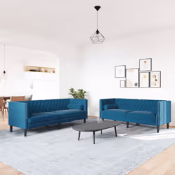 vidaXL Set Divani Chesterfield 2pz con Cuscini Blu Velluto - Vista aggiuntiva 3