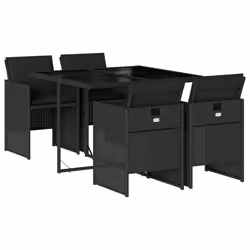 Set da Pranzo da Giardino 5 pz Nero con Cuscini in Polyrattancod mxl 89456 - Vista aggiuntiva 2