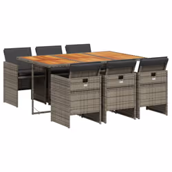 Set da Pranzo da Giardino 7 pz con Cuscini in Polyrattan Grigiocod mxl 89571 - Vista aggiuntiva 2