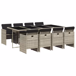 Set Pranzo da Giardino 9pz con Cuscini Grigio Chiaro Polyrattancod mxl 90357 - Vista aggiuntiva 2