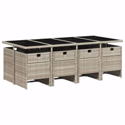 Set Pranzo da Giardino 9pz con Cuscini Grigio Chiaro Polyrattancod mxl 90357 - Vista aggiuntiva 3