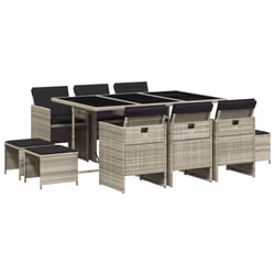Set Pranzo Giardino 11pz con Cuscini Grigio Chiaro Polyrattancod mxl 112256 - Vista aggiuntiva 2