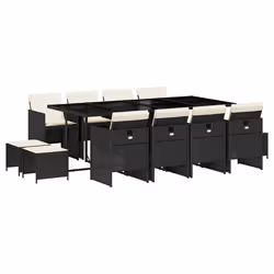 Set da Pranzo da Giardino 13pz con Cuscini Nero in Polyrattancod mxl 113589 - Vista aggiuntiva 2