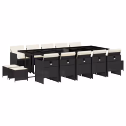 Set da Pranzo da Giardino 15 pz con Cuscini Nero in Polyrattancod mxl 111259 - Vista aggiuntiva 2