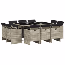 Set Pranzo Giardino 11pz con Cuscini Grigio Chiaro Polyrattancod mxl 88251 - Vista aggiuntiva 2