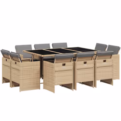 Set Pranzo da Giardino 11 pz con Cuscini Beige Misto Polyrattancod mxl 111194 - Vista aggiuntiva 2