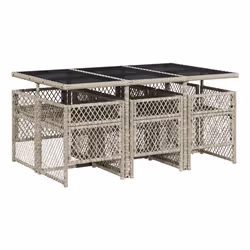 VidaXL Set da Pranzo da Giardino 7 pz Cuscini Polyrattan Grigio Chiaro - Vista aggiuntiva 5