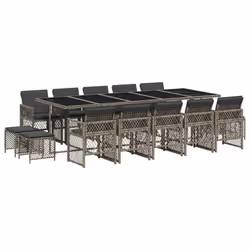 vidaXL Set da Pranzo da Giardino 15 pz con Cuscini Grigio Polyrattan - Vista aggiuntiva 2