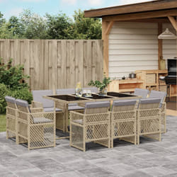 Set Pranzo da Giardino 11 pz con Cuscini Beige Misto Polyrattan Vidaxl