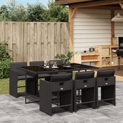 Set da Pranzo da Giardino 7 pz Nero con Cuscini in Polyrattan - Vidaxl