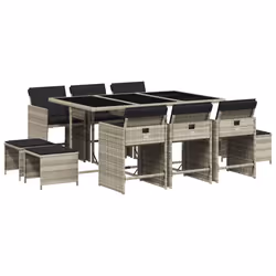 Set Pranzo Giardino 11pz con Cuscini Grigio Chiaro Polyrattancod mxl 112273 - Vista aggiuntiva 2