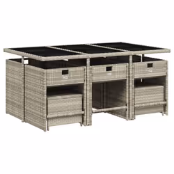 Set Pranzo Giardino 11pz con Cuscini Grigio Chiaro Polyrattancod mxl 112273 - Vista aggiuntiva 3