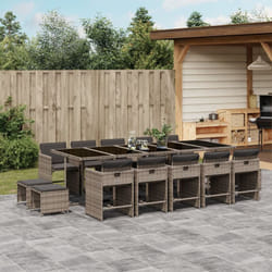 Set da Pranzo da Giardino 15 pz con Cuscini Grigio Polyrattan Vidaxl