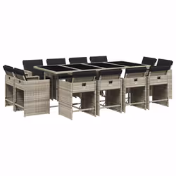 Set da Pranzo da Giardino 13pz con Cuscini Grigio in Polyrattancod mxl 89619 - Vista aggiuntiva 2