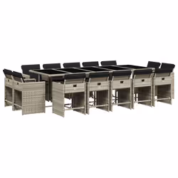 Set da Pranzo da Giardino 15 pz con Cuscini Grigio Polyrattancod mxl 89620 - Vista aggiuntiva 2