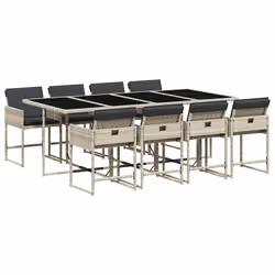 Set Pranzo da Giardino 9pz con Cuscini Grigio Chiaro Polyrattancod mxl 114051 - Vista aggiuntiva 2