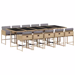 Set Pranzo da Giardino 11 pz con Cuscini Beige Misto Polyrattancod mxl 86936 - Vista aggiuntiva 2